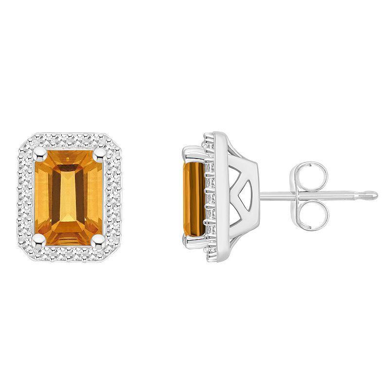 Celebration Gems Sterling Silver Gemstone & 1/5 Carat T.W. Diamond Halo Stud Earrings, Women's, Citrine Product Image