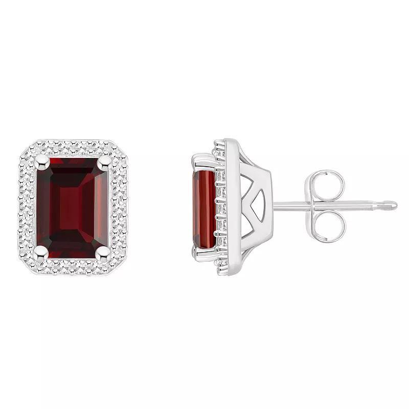 Celebration Gems Sterling Silver Gemstone & 1/5 Carat T.W. Diamond Halo Stud Earrings, Women's, Citrine Product Image