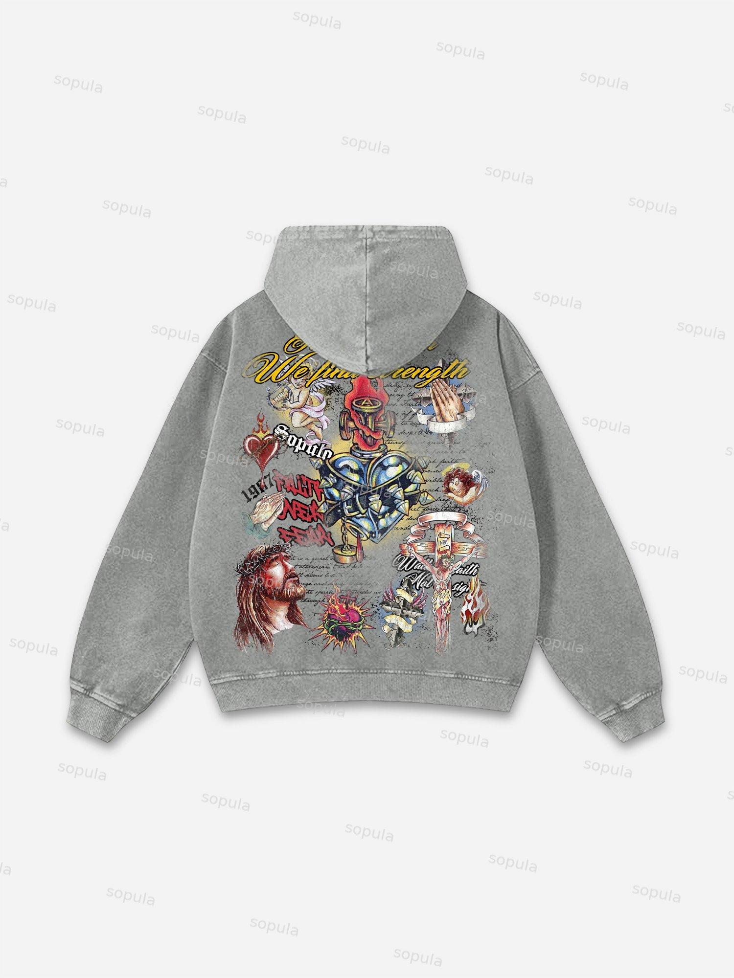 Sopula Faith In Jesus Collage Vintage Graphic Washed Hoodie Product Image