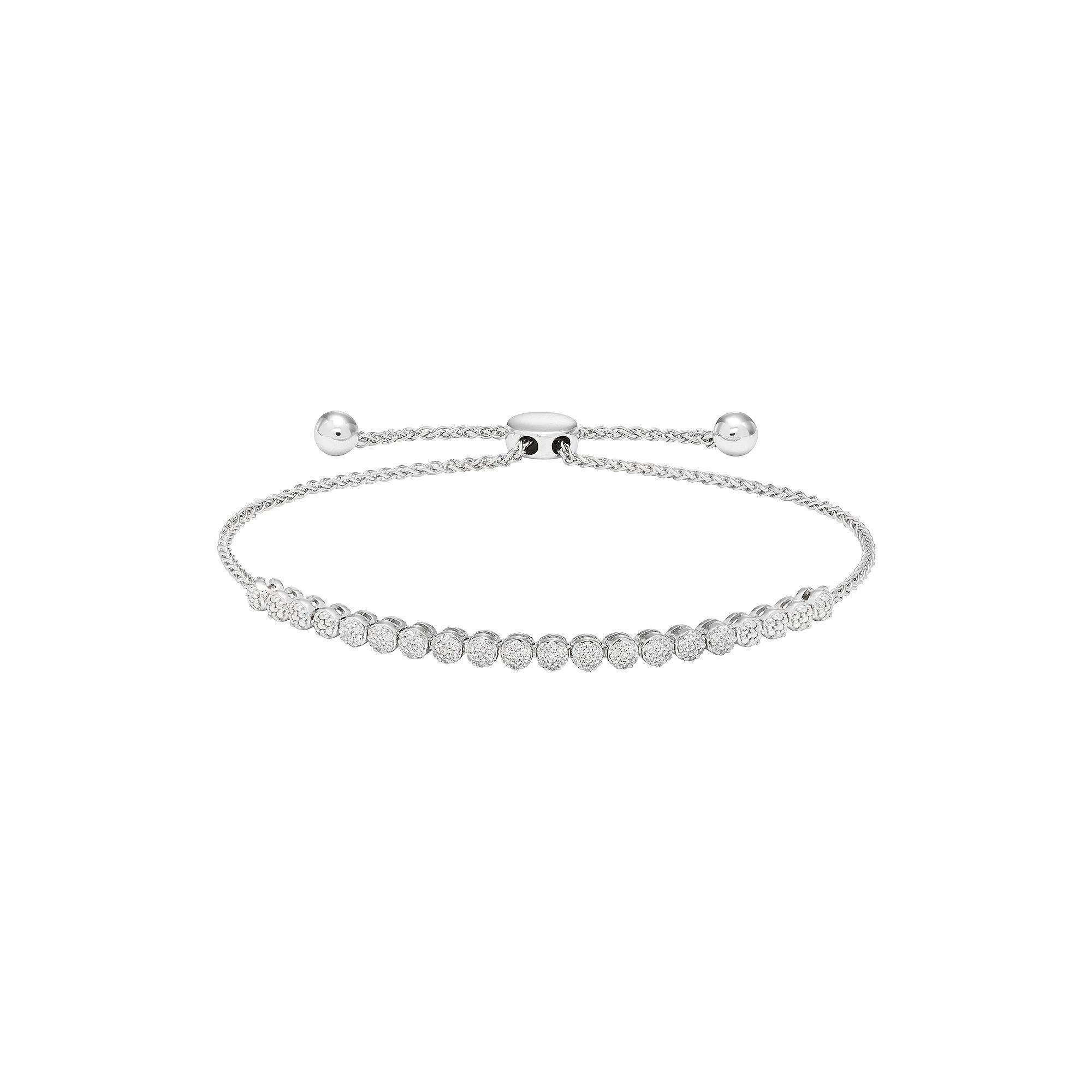 Sterling Silver 1/4 Carat T.W. Diamond Cluster Bolo Bracelet, Womens White Product Image