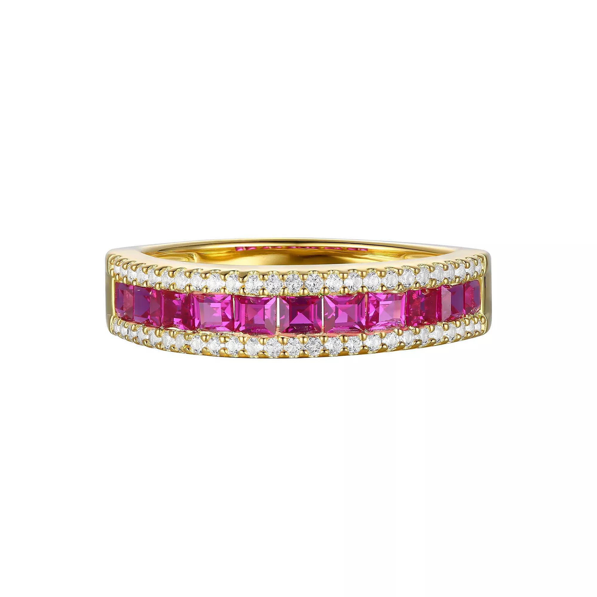 14k Gold Over Silver Lab-Created Ruby & White Sapphire Ring, Women's, Size: 7, Gold Tone Product Image