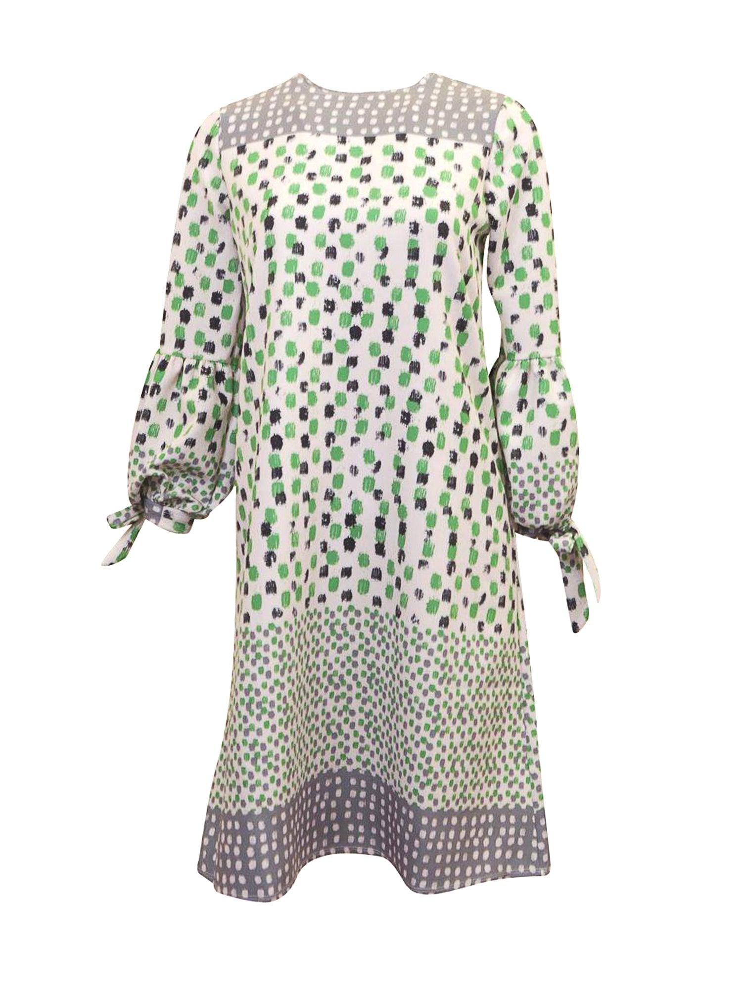 Indigo Poof Sleeve Print Dress Product Image