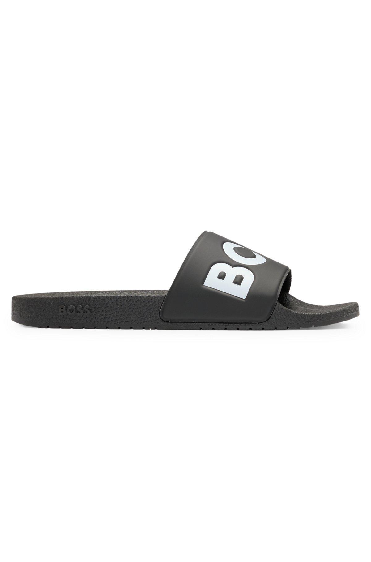 BOSS - Italian-made slides with large logo detail - Black Product Image