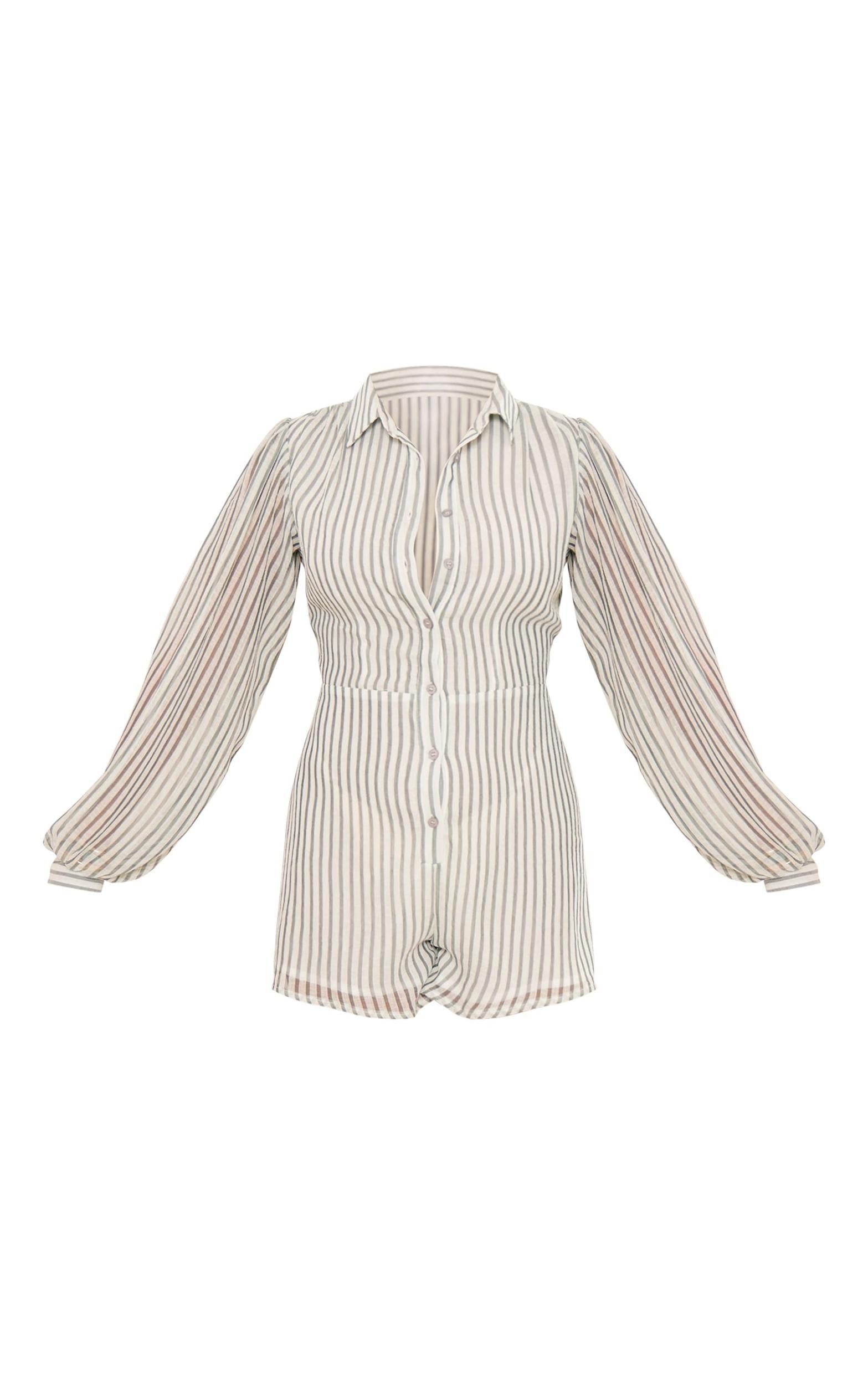Cream Balloon Sleeve Shirt Romper Product Image