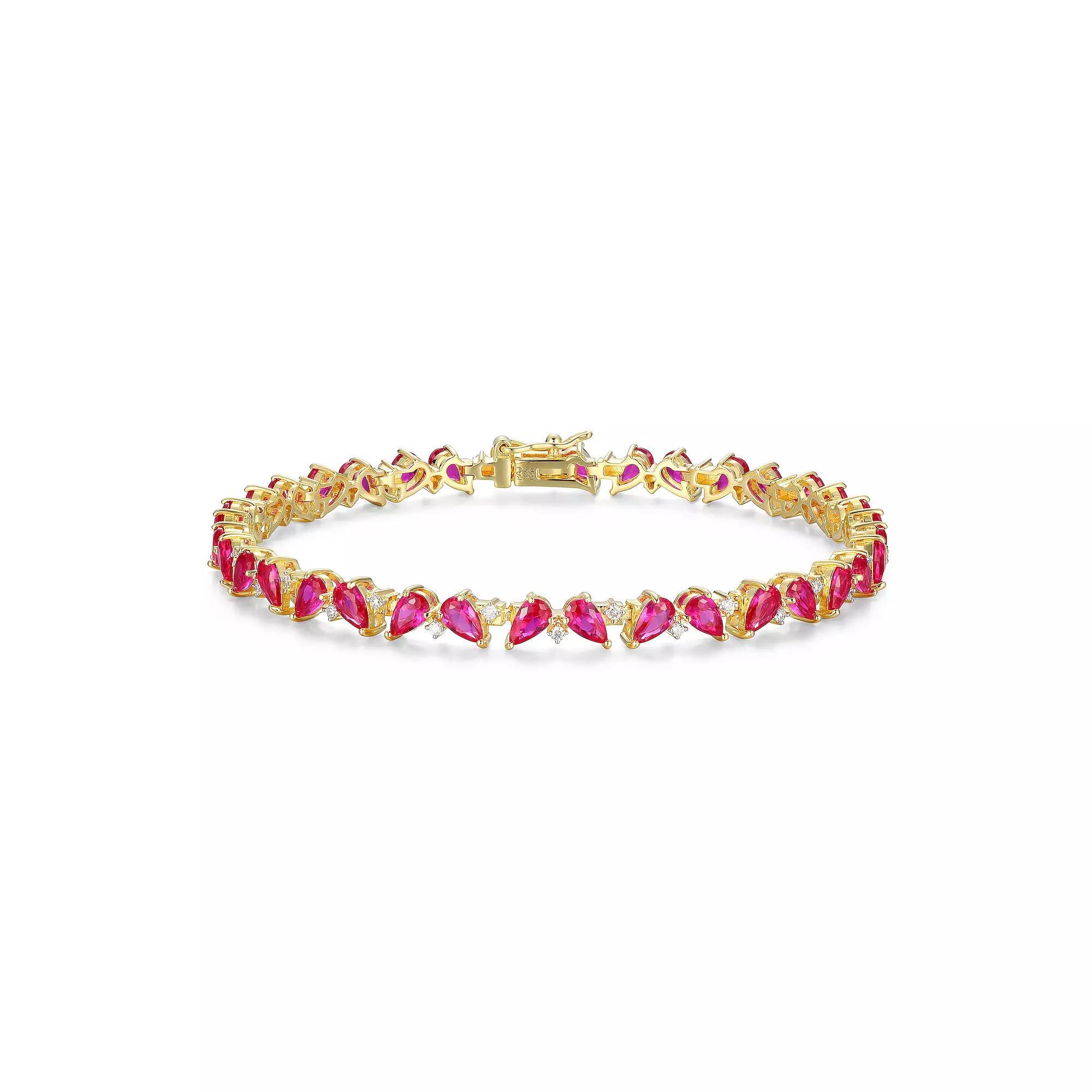 Sterling Silver Lab-Created Ruby & 1/3 Carat T.W. Lab-Grown Diamond Tennis Bracelet, Women's, Size: 7.25", Gold Tone Product Image
