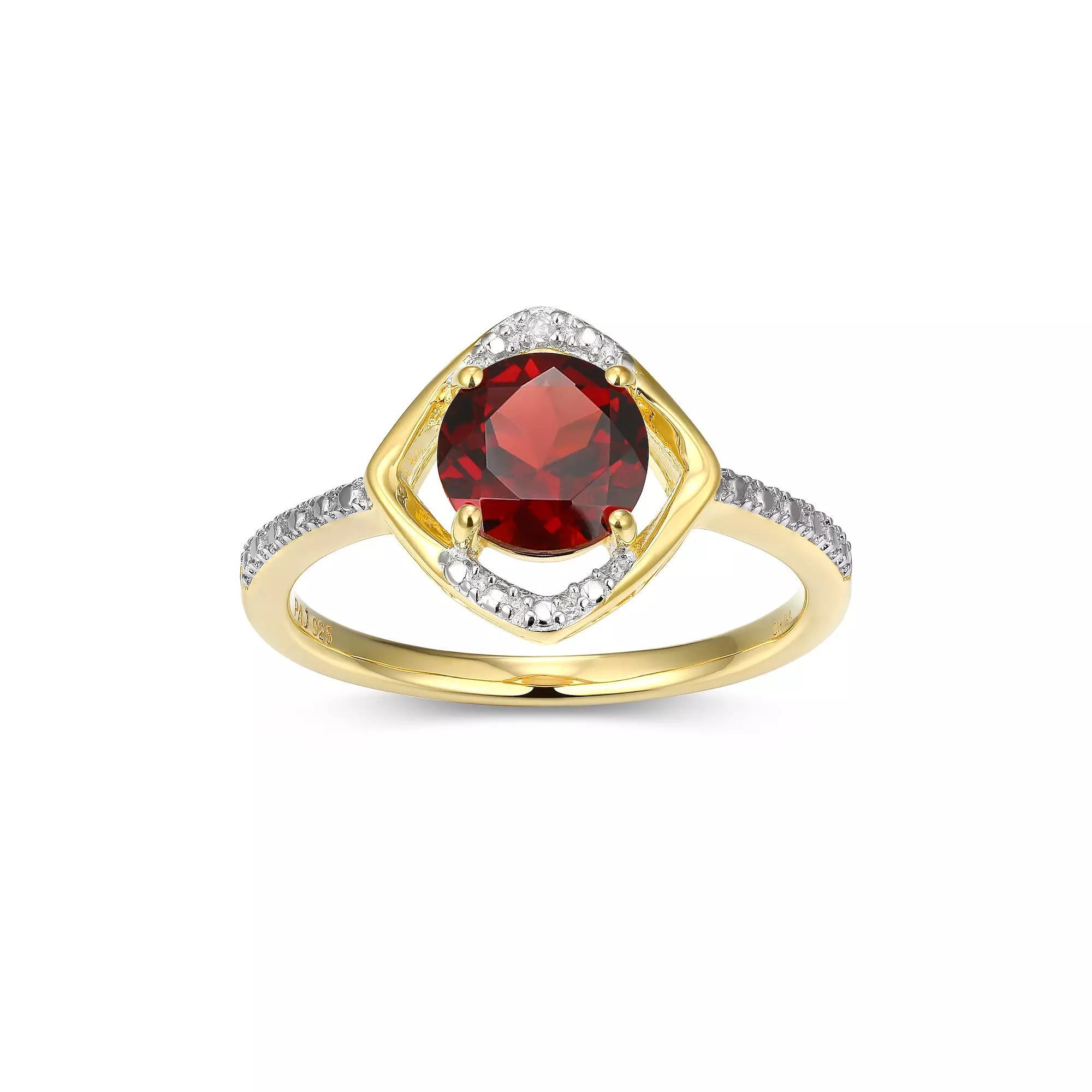 18k Gold Plated Sterling Silver Gemstone & Diamond Accent Halo Ring, Women's, January Gen Red Product Image