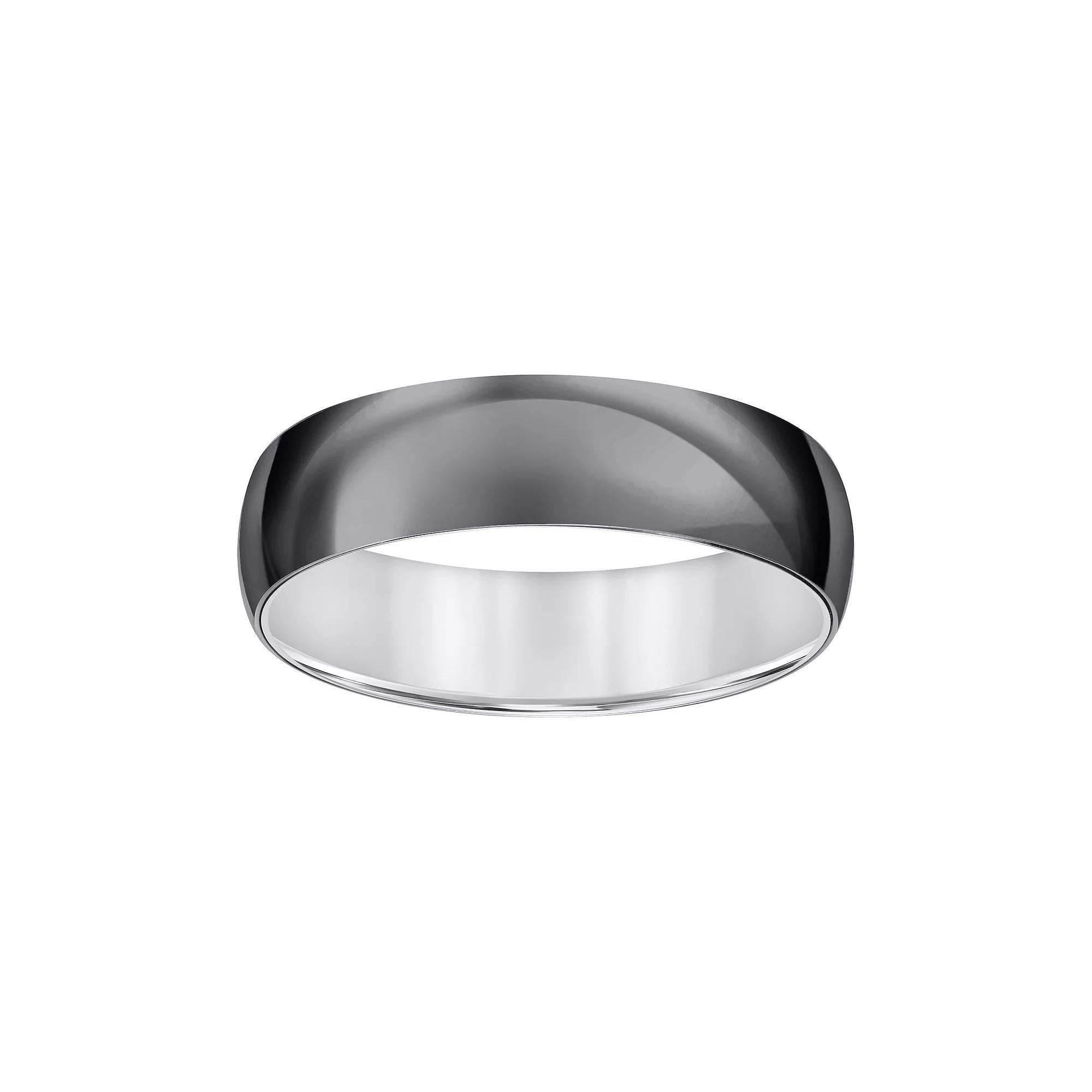 AXL Black & Gray Titanium 6 mm Low Dome Comfort Fit Men's Band, Size: 10, Black silver Product Image