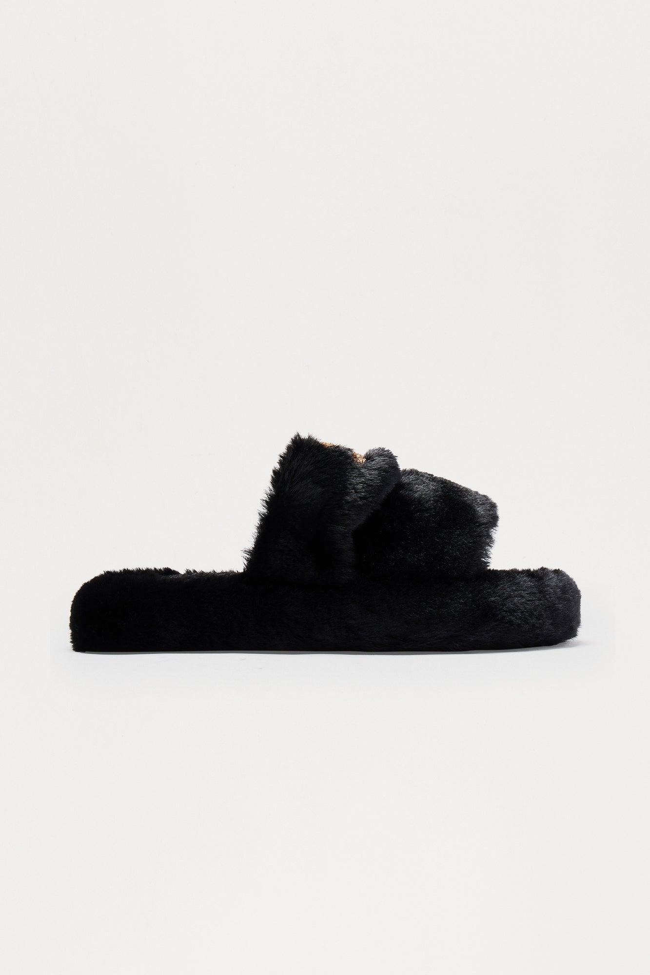 Cappuccino Faux Fur Slippers - Black Female Product Image
