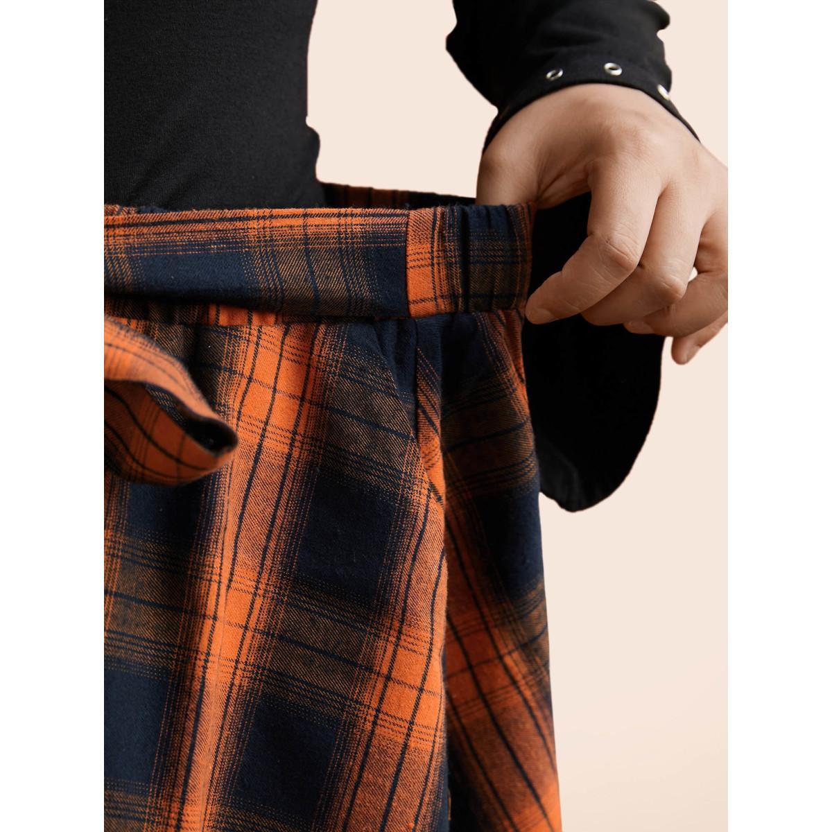 Plus Size Plaid Waist Tie A-Line Skirt Women Brightorange Elegant Tie knot No stretch Slanted pocket Belt Everyday Skirts BloomChic 30/6X Product Image