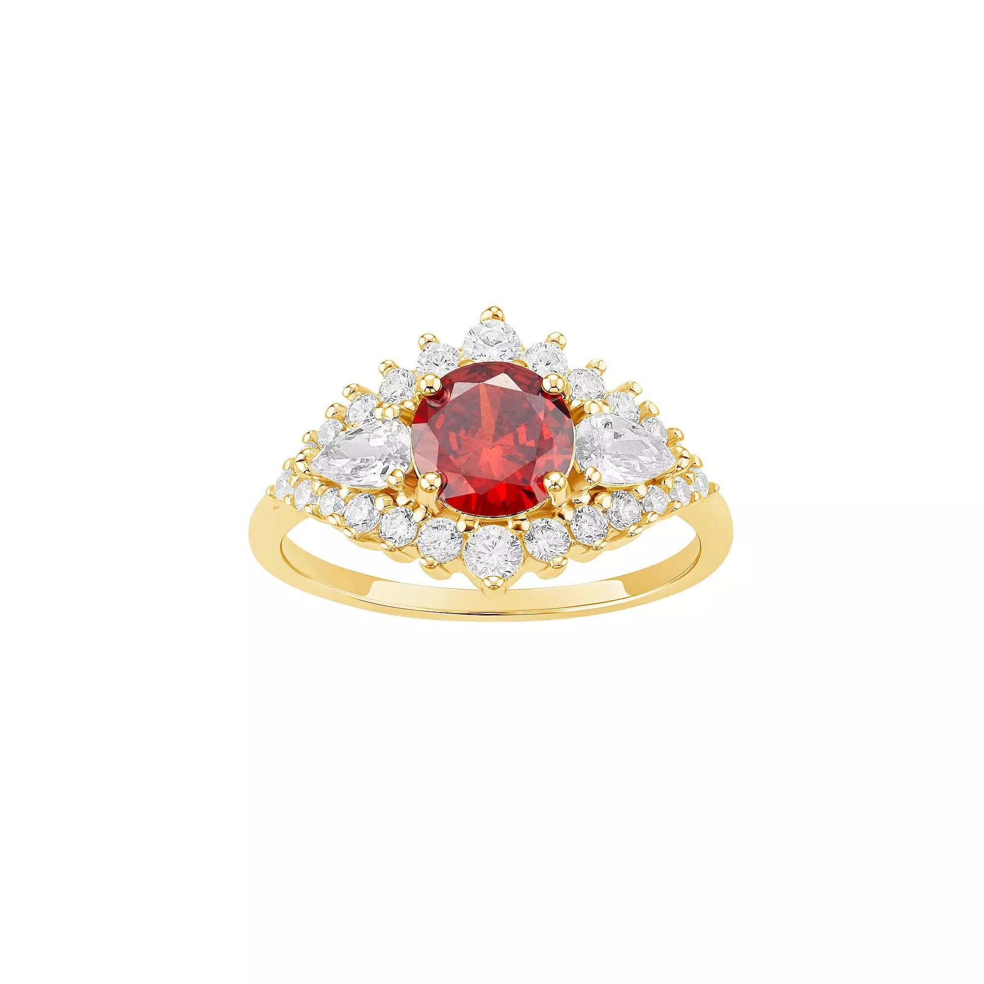 PRIMROSE Sterling Silver Cubic Zirconia Art Deco Ring, Women's, Size: 7, Yellow Gold Tone Red Product Image