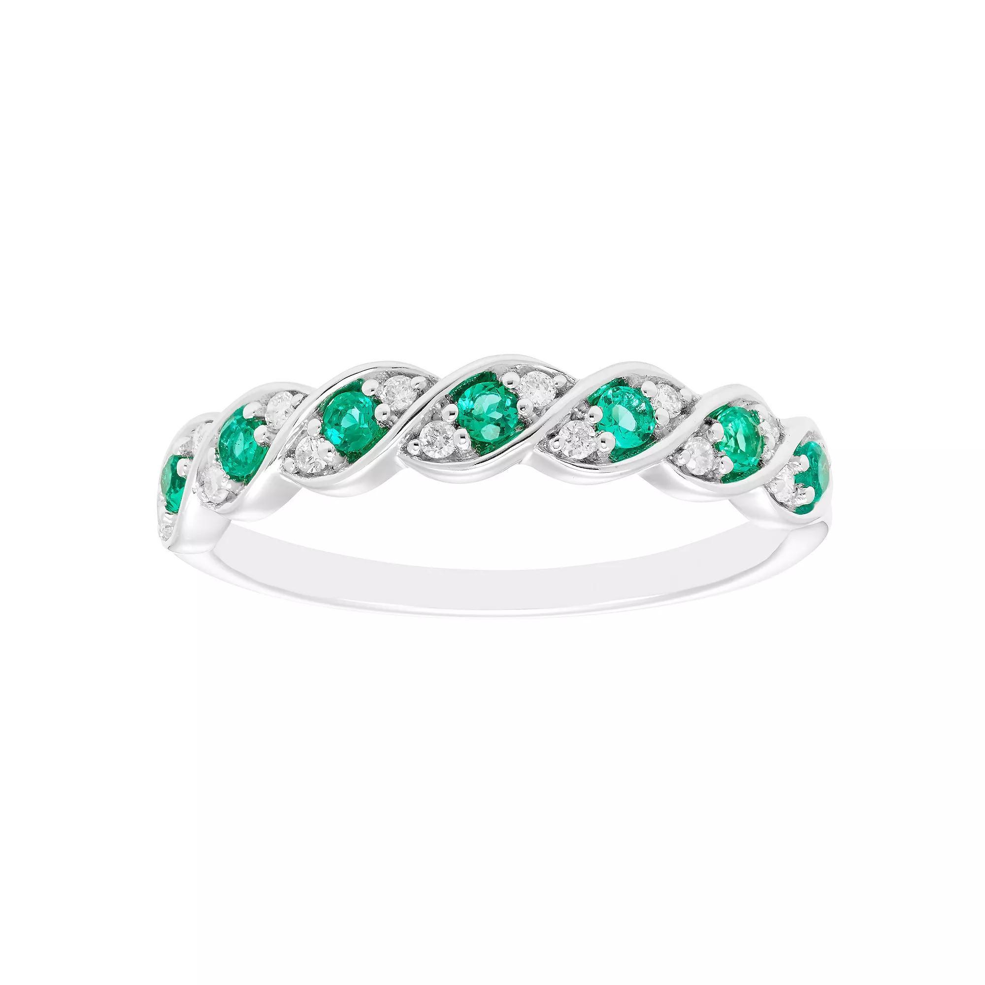 Boston Bay Diamonds Sterling Silver Lab-Created Gemstone & 1/10 Carat T.W. Diamond Twisted Ring, Women's, Size: 7, Created Green Product Image