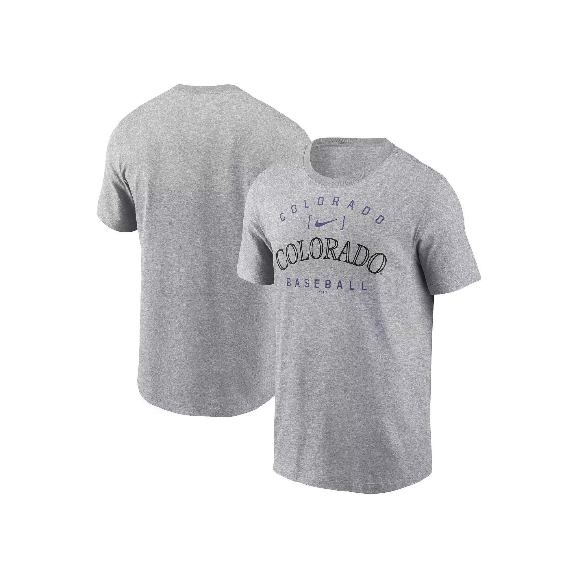 Men's Nike Heather Gray Colorado Rockies Home Team Athletic Arch T-Shirt, Size: Medium, Grey Product Image