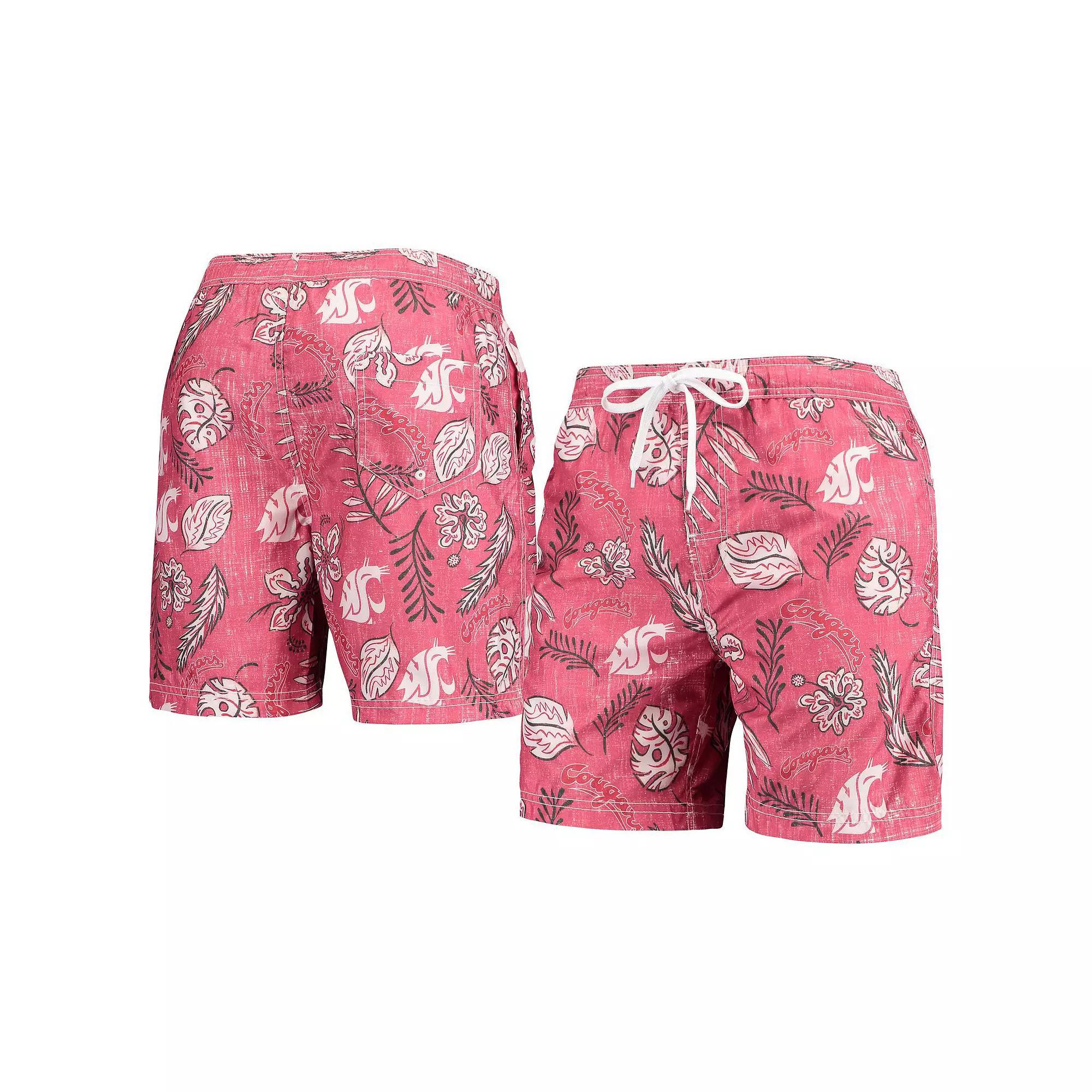 Mens Wes & Willy Crimson Washington State Cougars Vintage Floral Swim Trunks Product Image