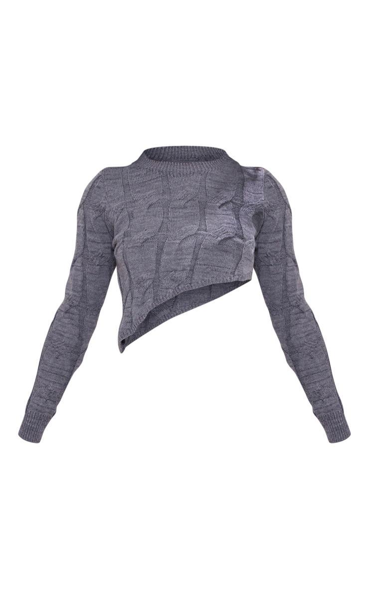 Petite Charcoal Cable Knit Detail Asymmetric Hem Sweater Product Image