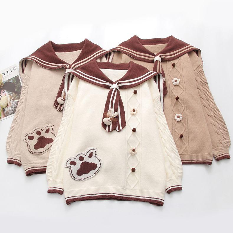 Sailor Collar Paw Applique Sweater Product Image