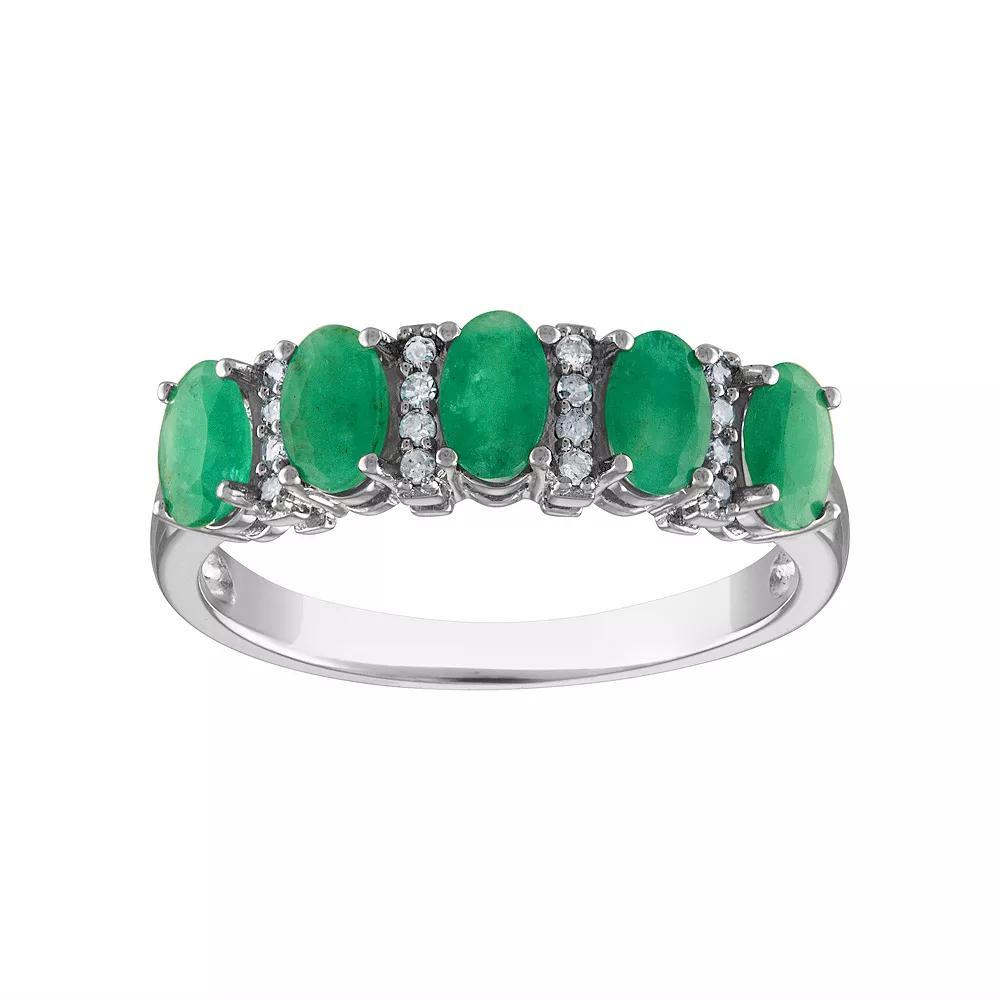 Tiara Sterling Silver Emerald & Diamond Accent Five Stone Ring, Womens Product Image