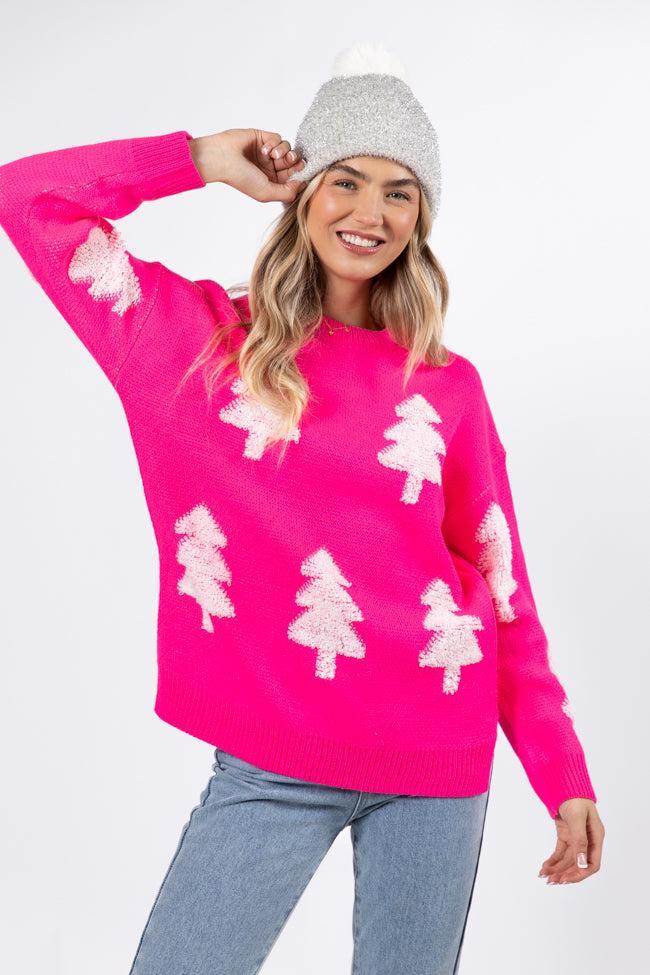 Under The Mistletoe Pink And Cream Christmas Tree Sweater FINAL SALE Product Image