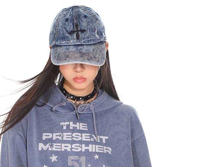 Lettering Washed Loose-Fit Hoodie Product Image