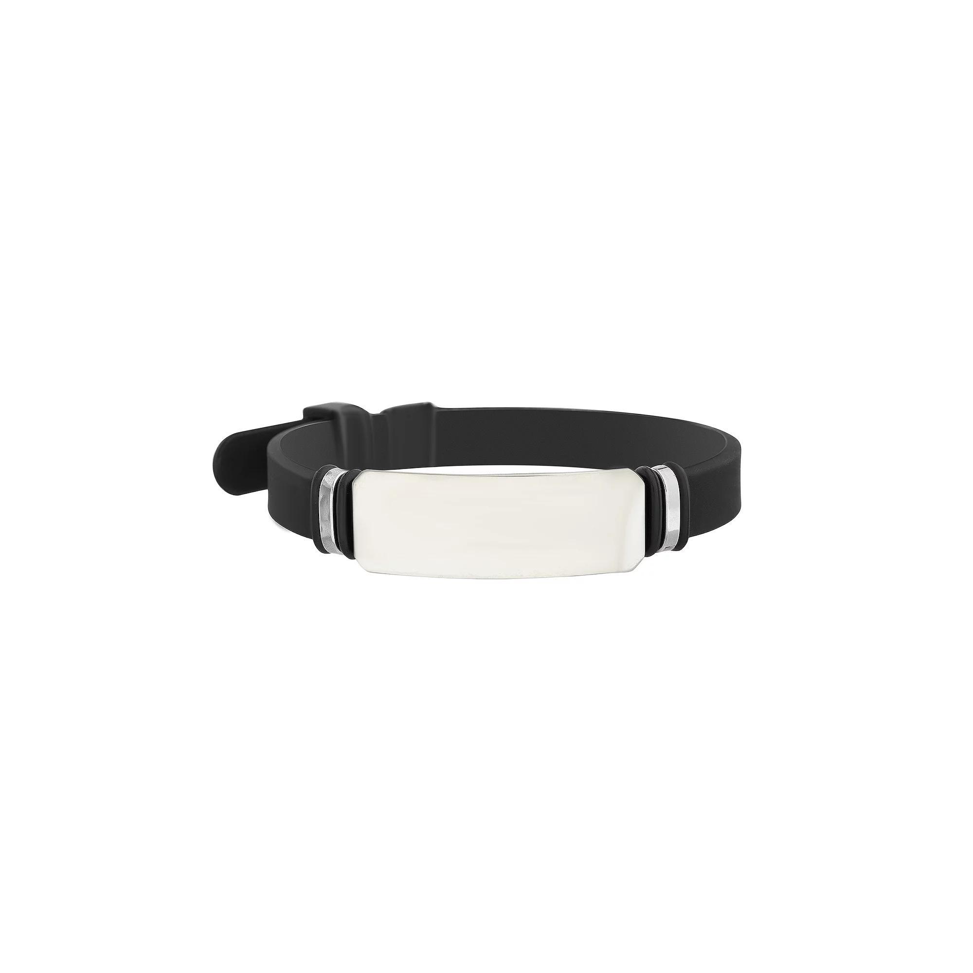 1913 Men's Black Vegan Leather & Stainless Steel ID Buckle Bracelet, Size: 8.5" Product Image