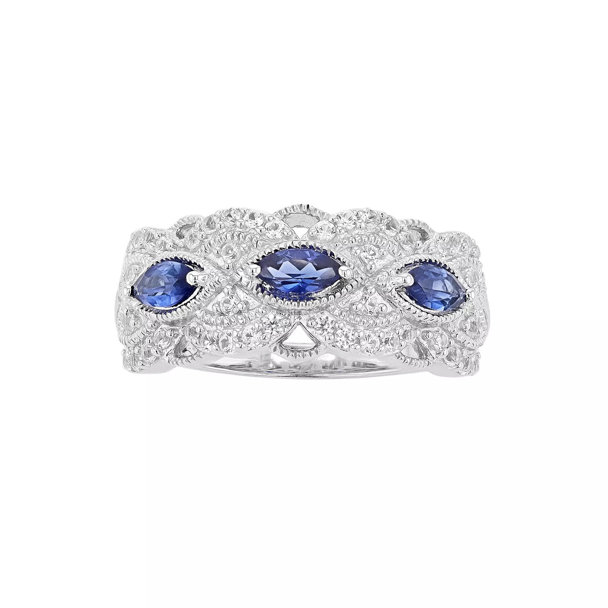Sterling Silver Lab-Created Ceylon Sapphire & Lab-Created White Sapphire Band, Women's, Size: 6 Product Image