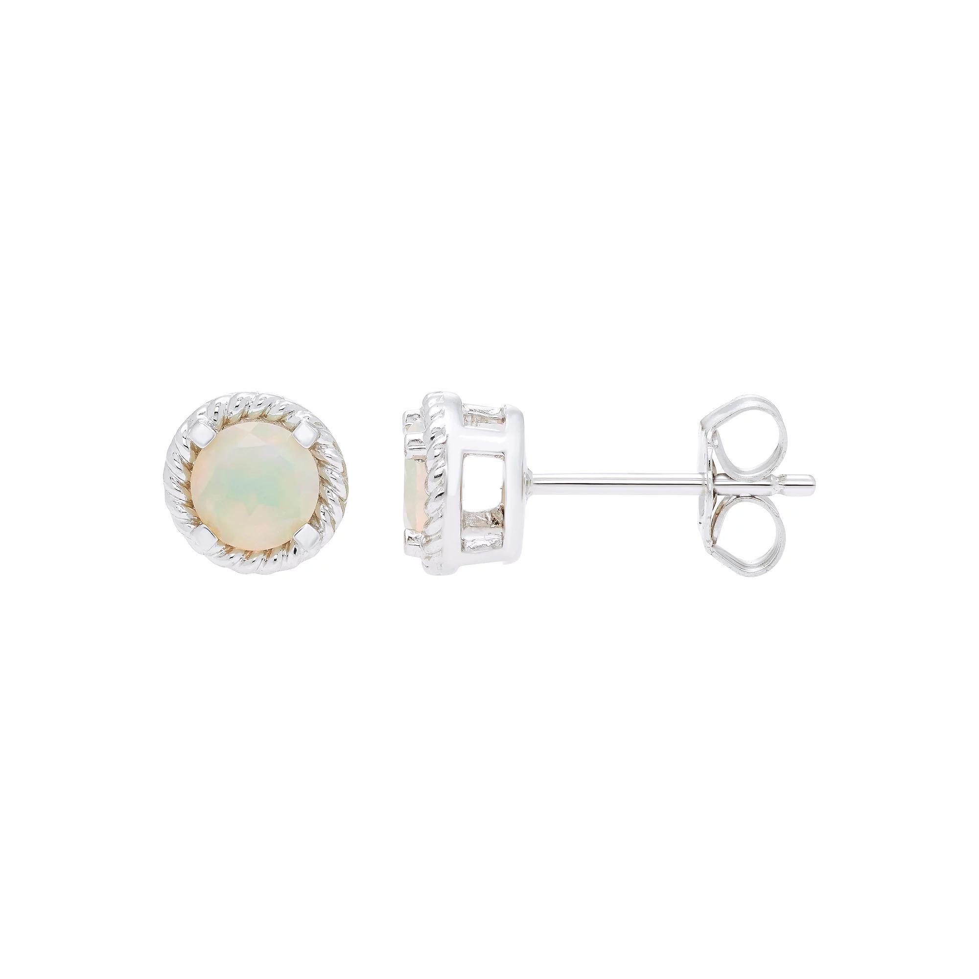 Boston Bay Diamonds Sterling Silver Genuine Opal Rope Halo Stud Earrings, Women's Product Image