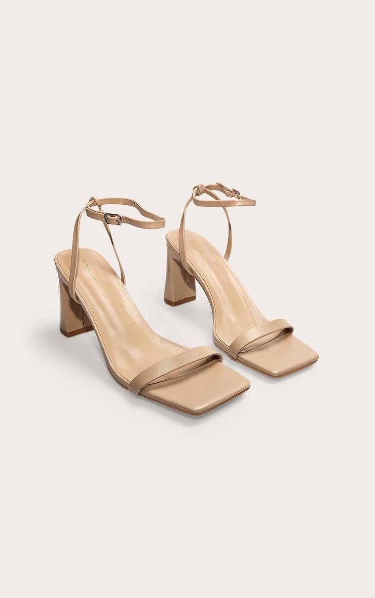 Nude PU Pu Square Toe Barely There Block High Heel Sandals Product Image