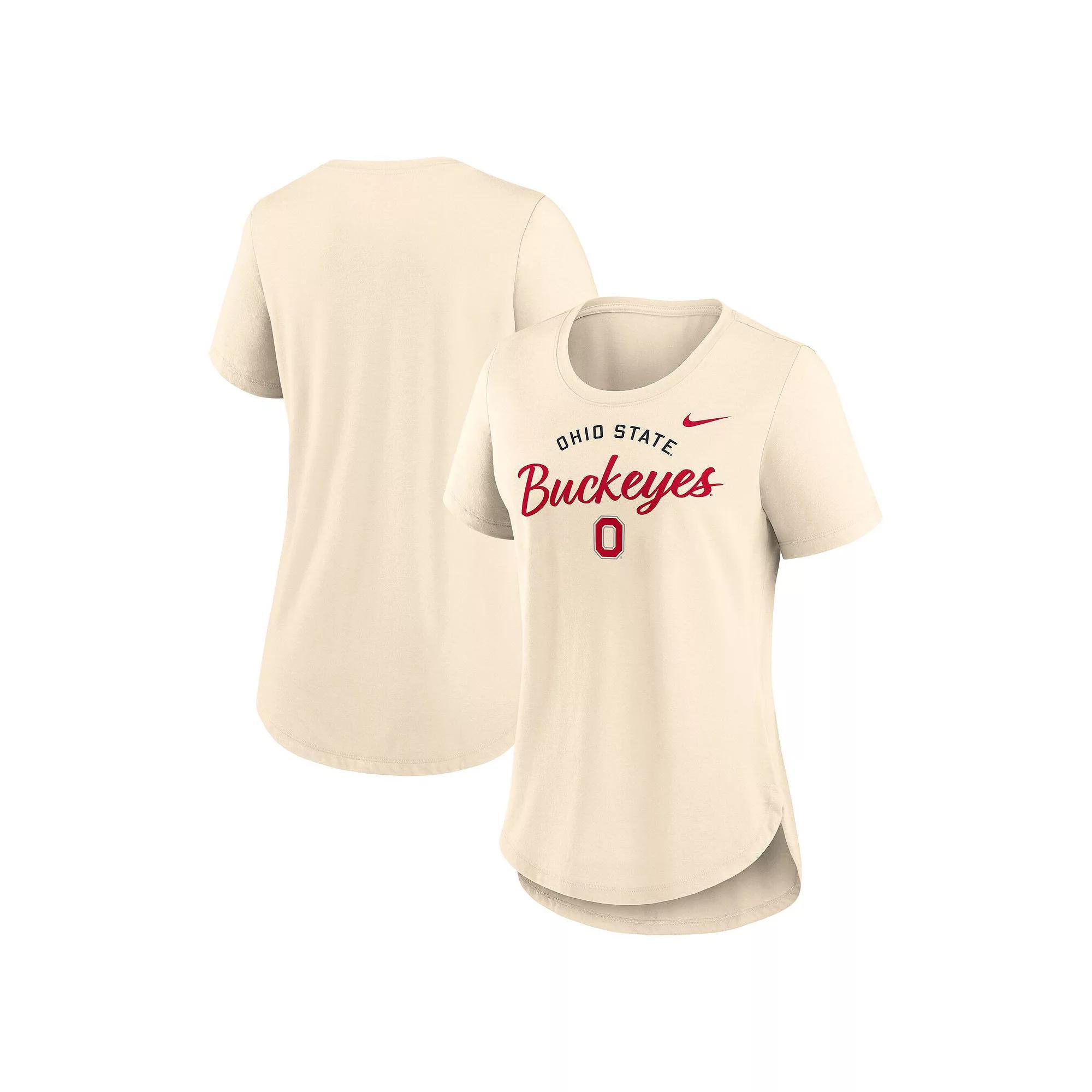Women's Nike  Cream Ohio State Buckeyes Script Logo Tri-Blend T-Shirt, Size: Large, Beige Product Image