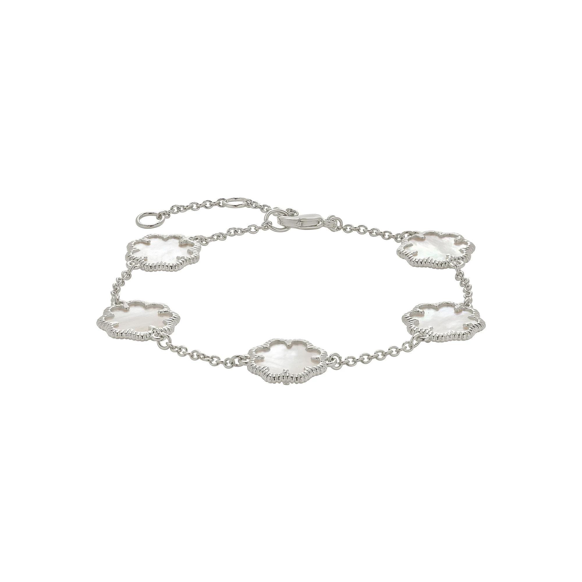 MC Collective Mother-of-Pearl Flower Medallion Station Bracelet, Women's, Size: 7.5", Silver Tone Product Image