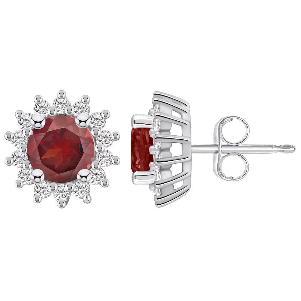 Alyson Layne 14k White Gold Round Garnet 1/2 Carat T.W. Diamond Halo Stud Earrings, Women's Product Image