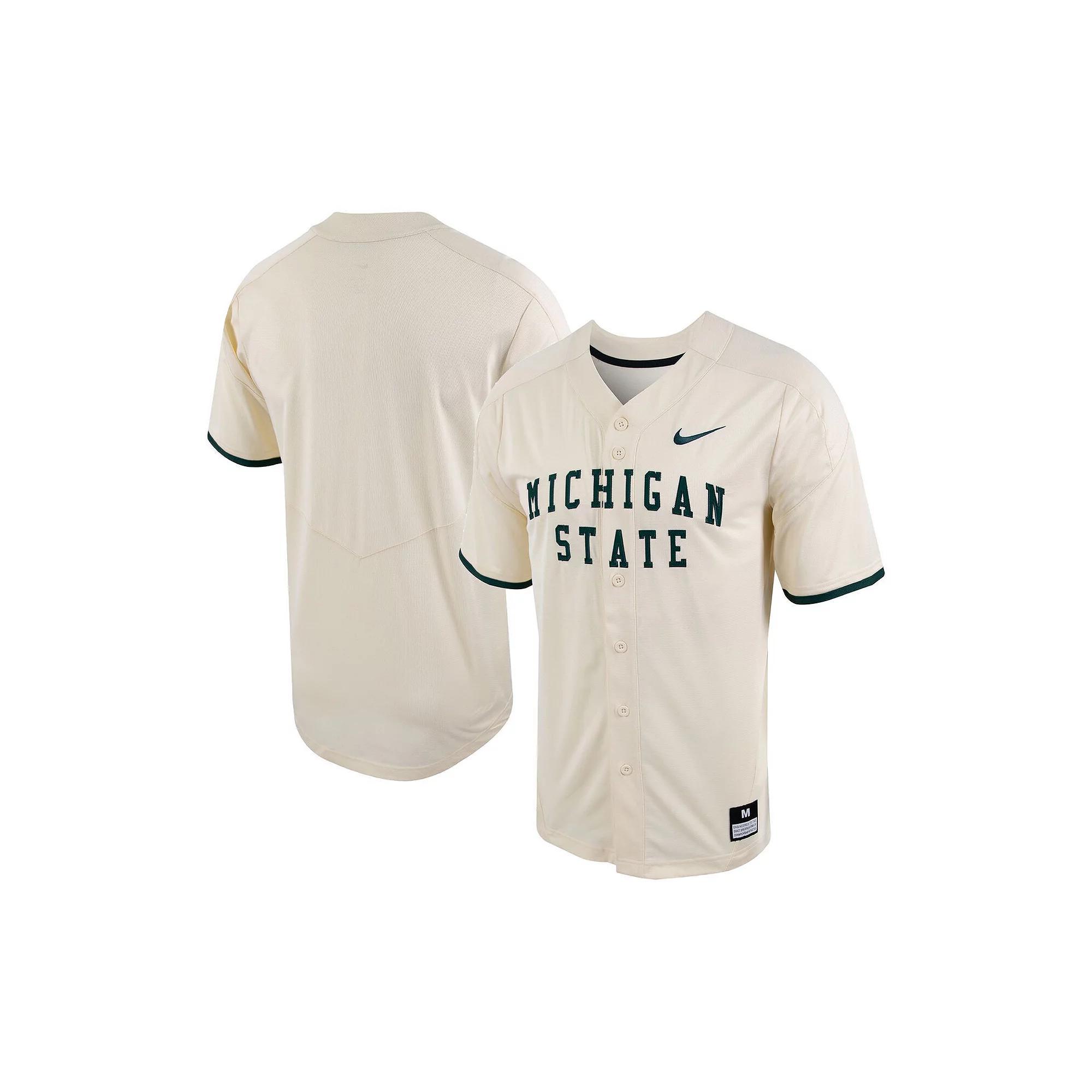 Men's Nike Natural Michigan State Spartans Replica Vapor Elite Full-Button Baseball Jersey, Size: 3XL, Beige Product Image