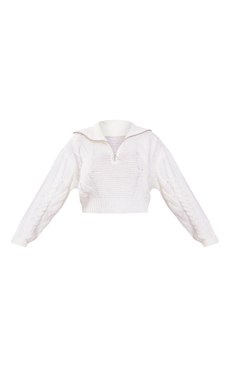 Cream Zip Up Knitted Cable Sweater Product Image