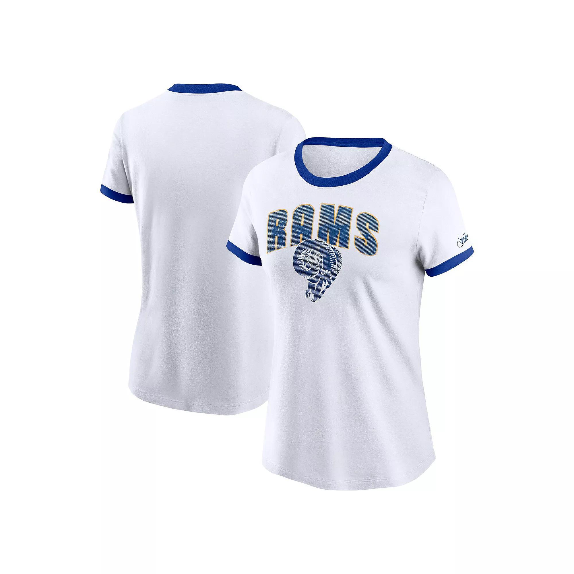 Women's Nike White Los Angeles Rams Rewind Ringer T-Shirt, Size: 2XL Product Image