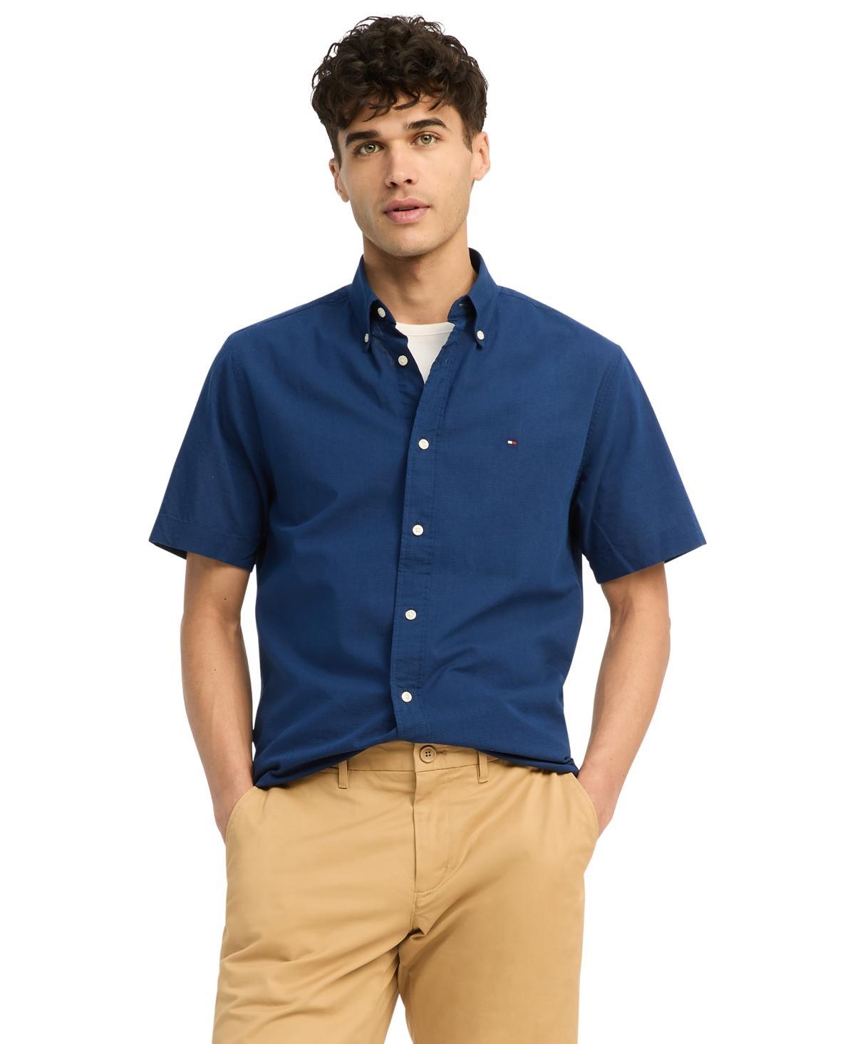 Tommy Hilfiger Mens Textured Short Sleeve Button-Down Shirt - Teaberry Blossom/ Product Image