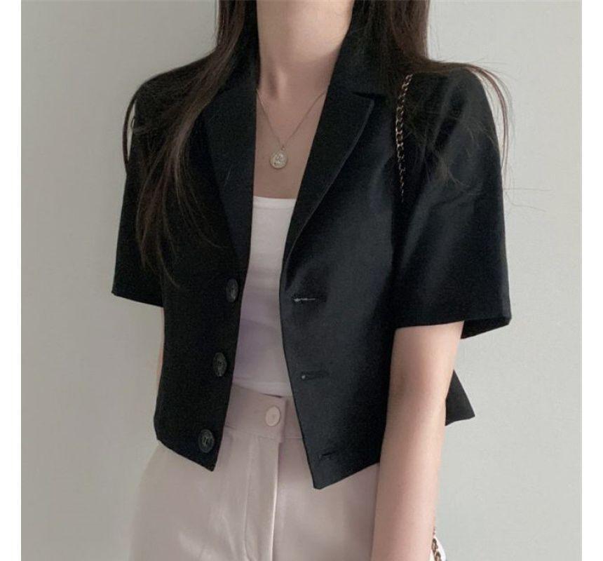 Short-Sleeve Plain Linen Crop Blazer Product Image