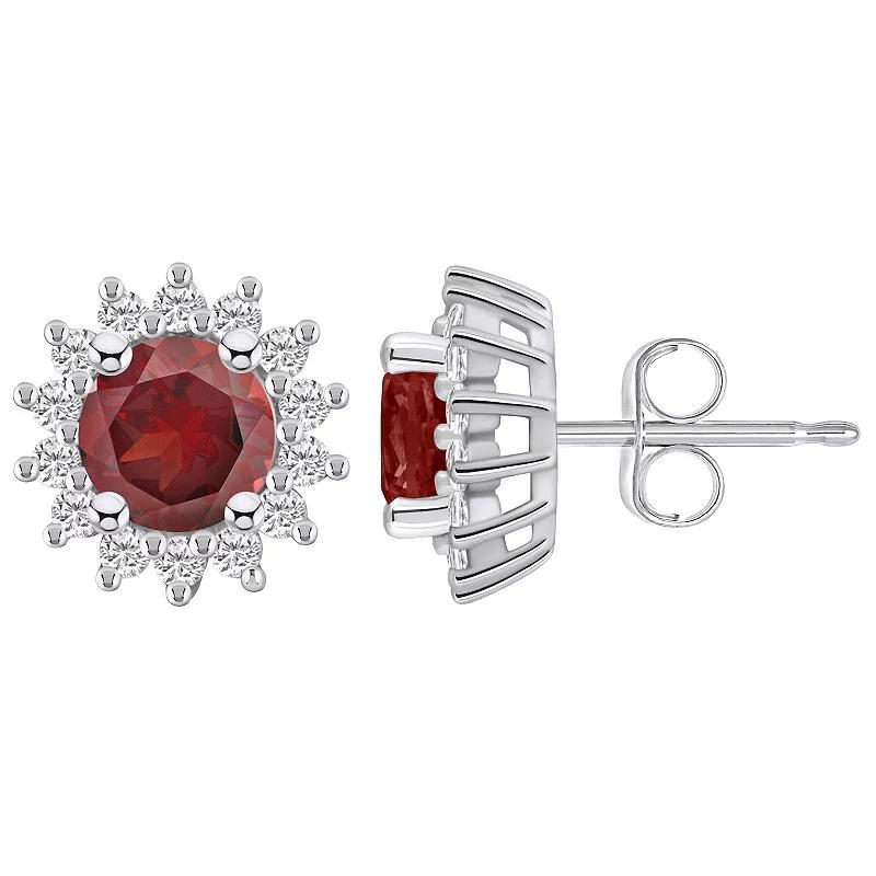 Alyson Layne 14k White Gold Round Garnet 1/2 Carat T.W. Diamond Halo Stud Earrings, Women's Product Image