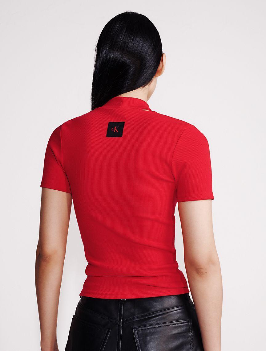 Calvin Klein Women's Cut Out Slim Crewneck T-Shirt - White - S Product Image