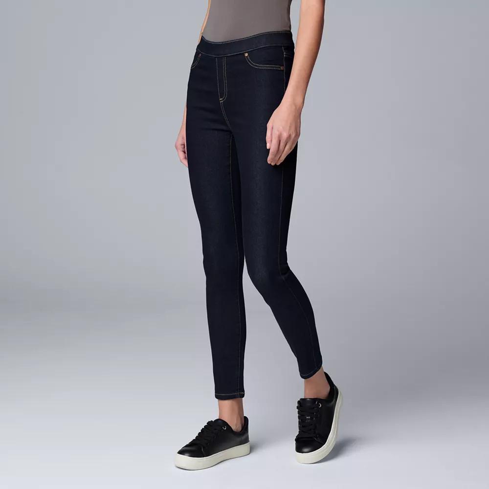 Womens Simply Vera Vera Wang Mid-Rise Shaping Denim Leggings Dark Blue Product Image