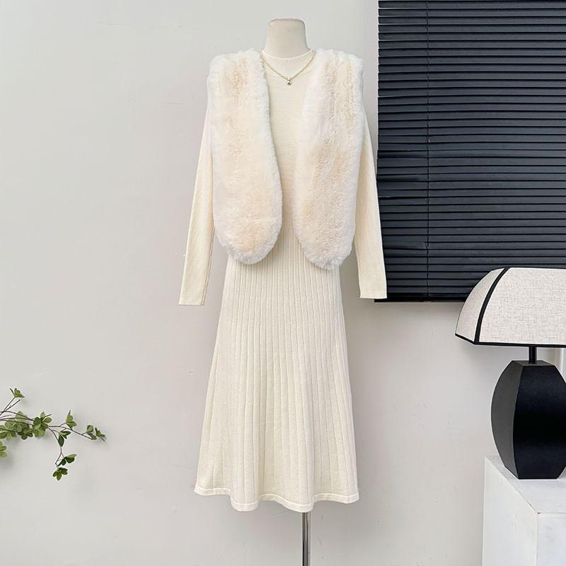 Mock-Neck Ribbed Midi Dress Product Image