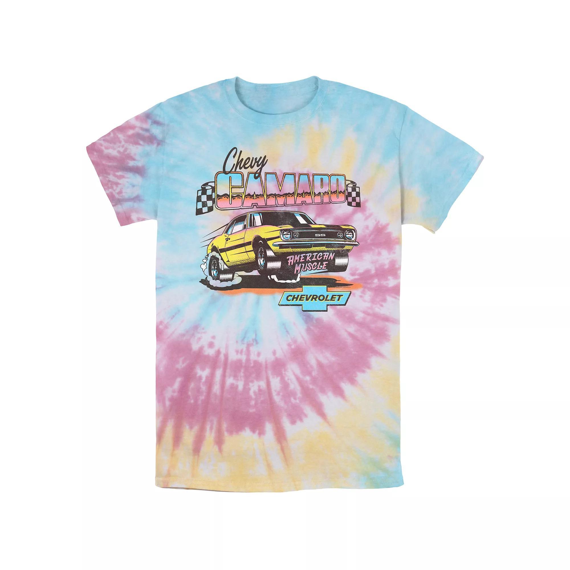Men's Chevy Camaro American Muscle Tie Dye Graphic Tee, Size: Small, Blue Pink Light Yellow Product Image