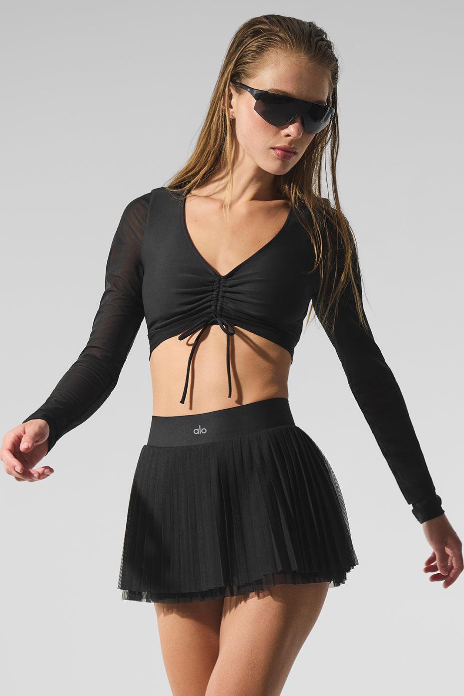 Mesh Baseline Tennis Skirt - Black Product Image