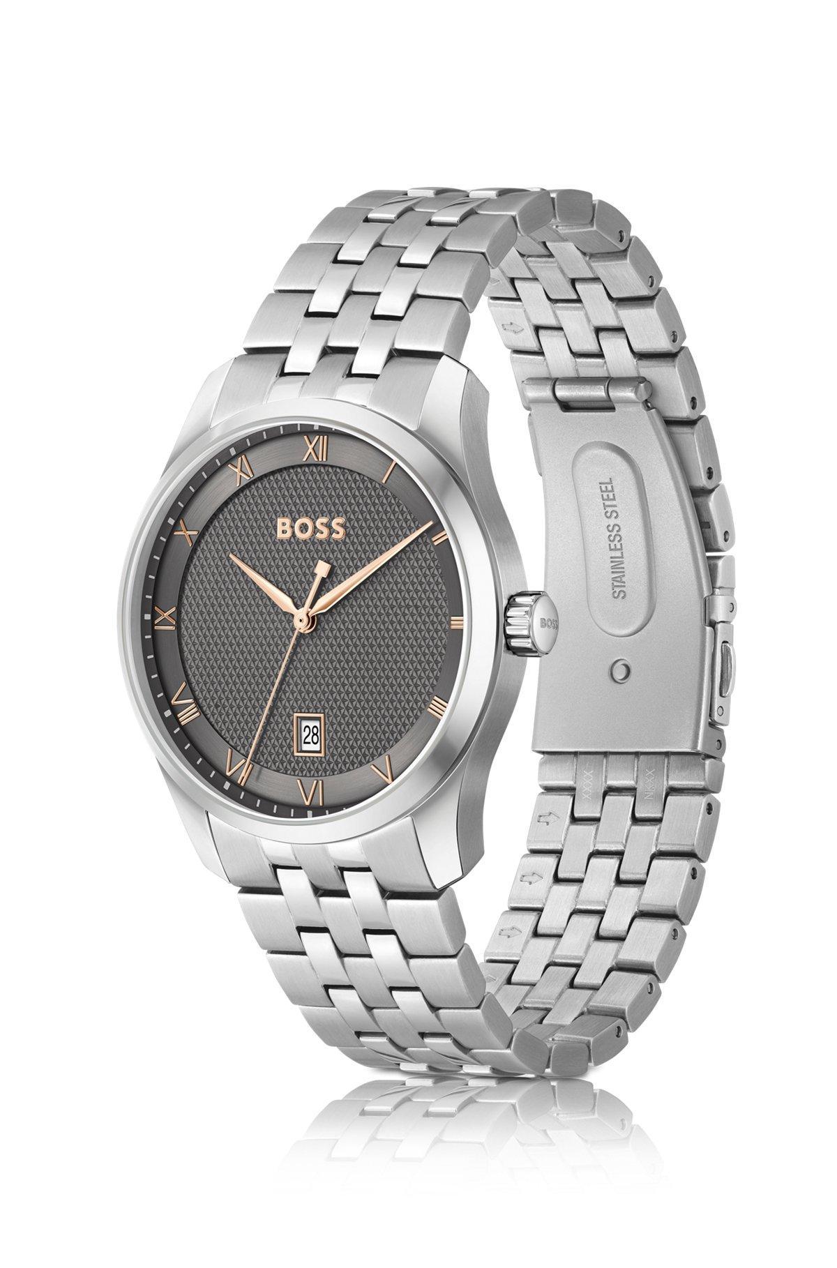 Link-bracelet watch with gray patterned dial Product Image