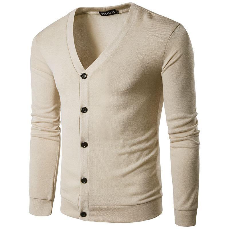 V-Neck Plain Knitted Cardigan Product Image