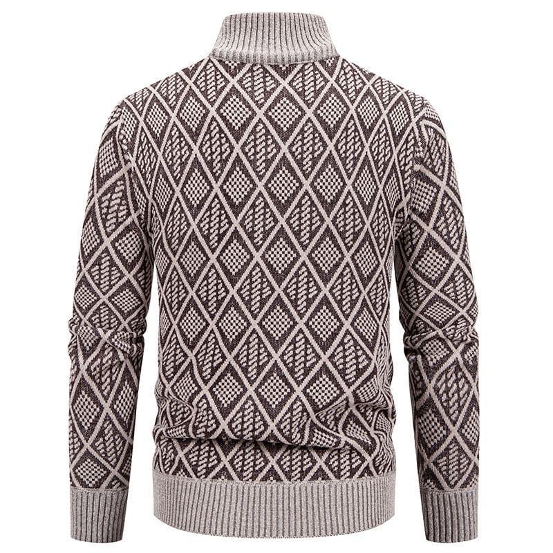 High Neck Jacquard Zip-Up Cardigan Product Image