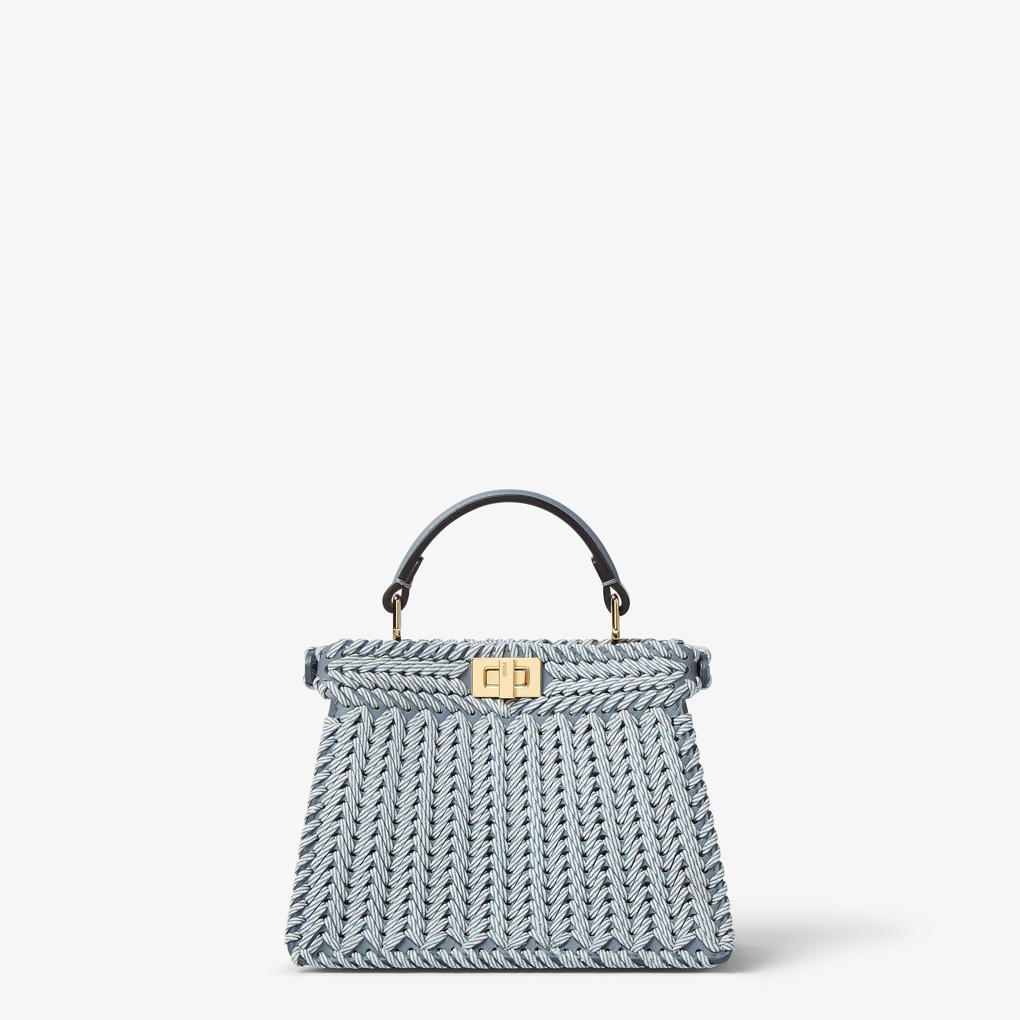 Peekaboo ISeeU PetiteBlue jacquard interlaced leather bag Product Image