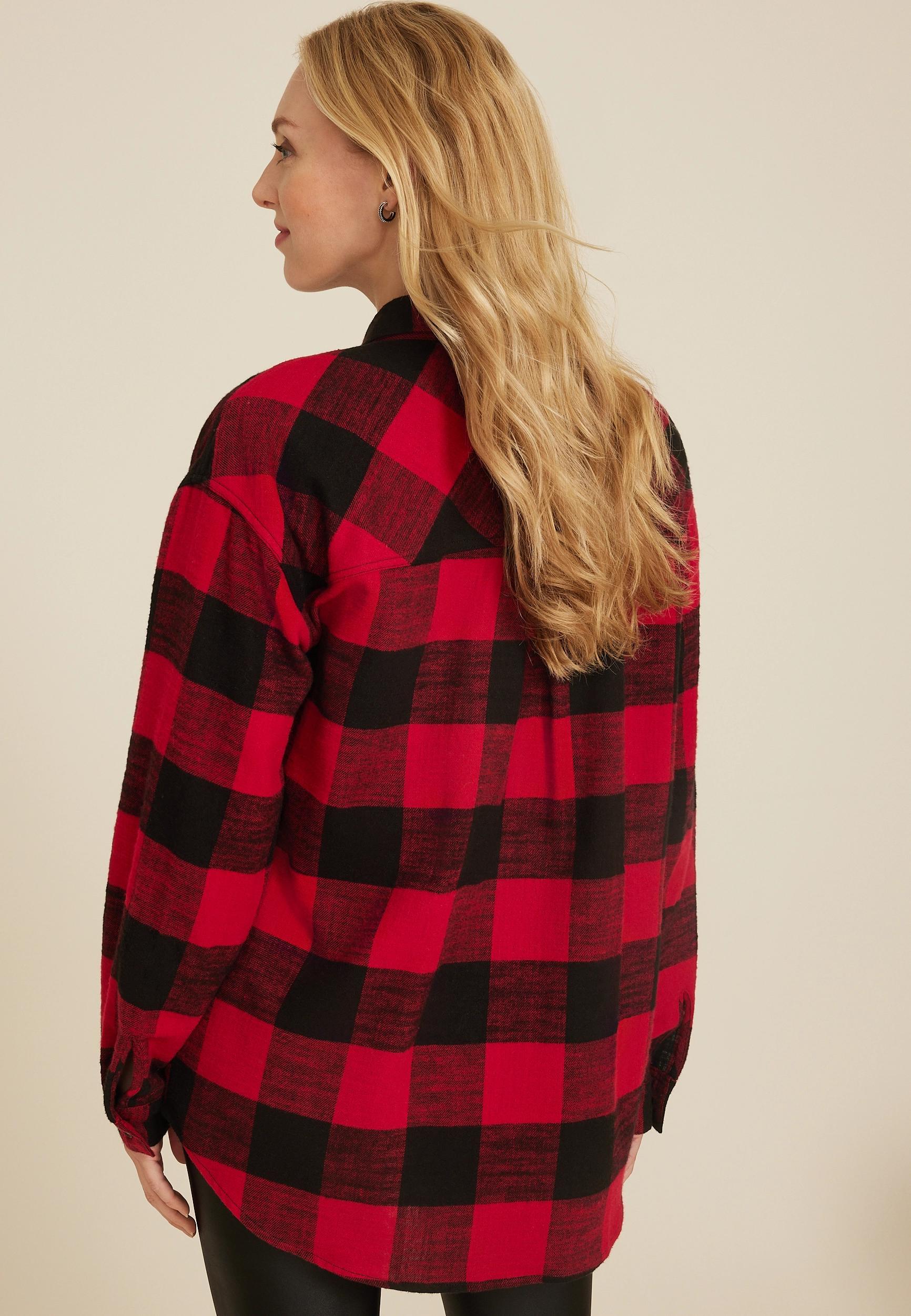 Maurices Womens Cabin Plaid Boyfriend Tunic Shirt Red Size XX Large Product Image