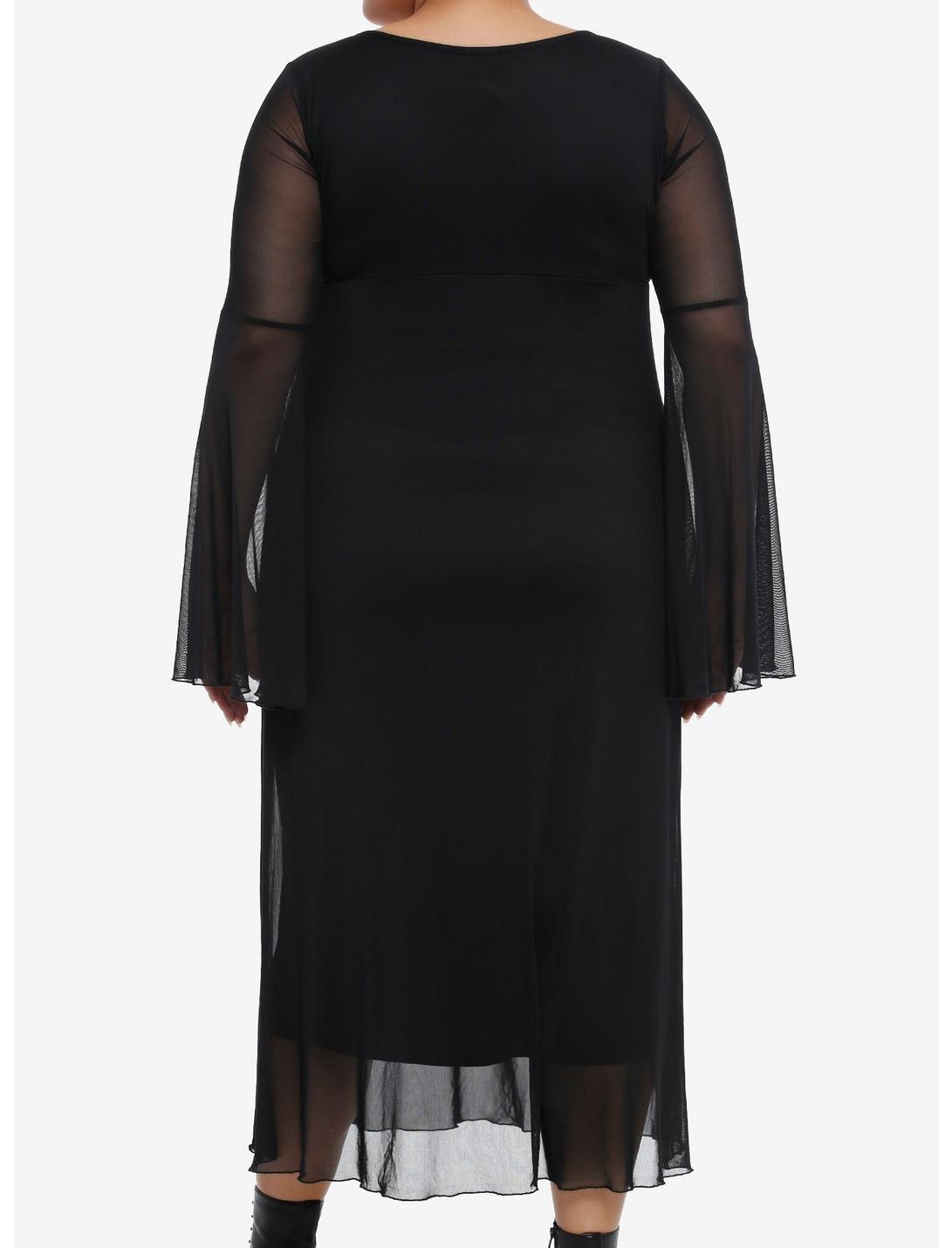Cosmic Aura Black Mesh Bell Sleeve Midaxi Dress Plus Size Product Image