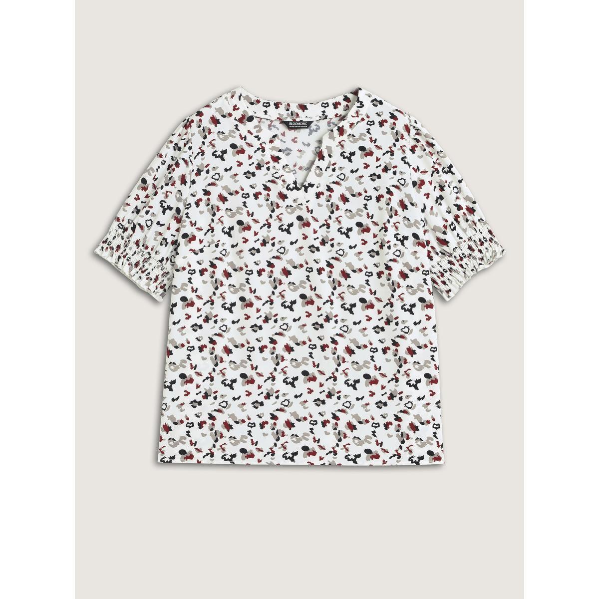 Plus Size Originalwhite Leopard Print Split Neck Blouse Women Short sleeve Notched collar Work Blouses BloomChic 28/5X Product Image