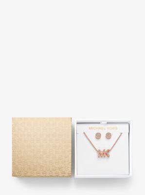 -Tone Brass Logo Necklace and Earrings Set Product Image
