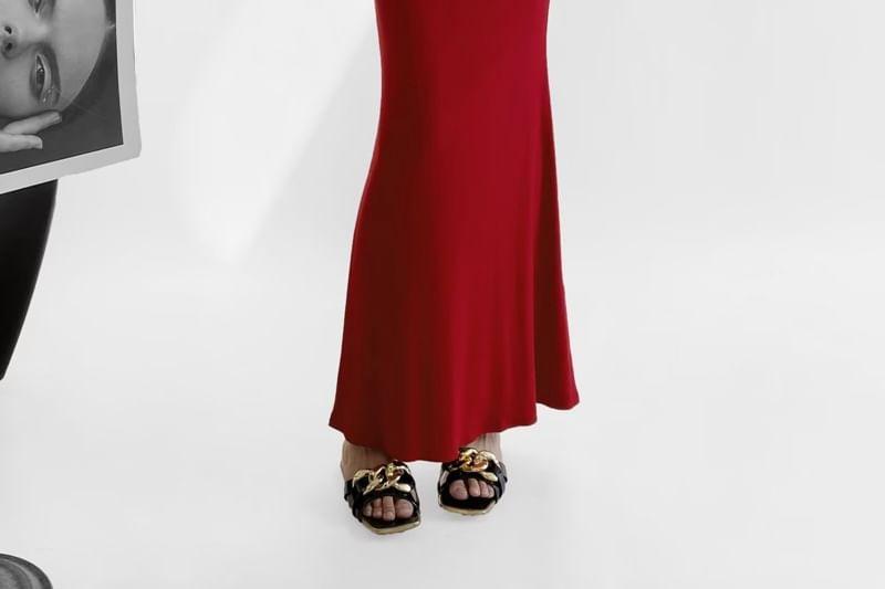 Sleeveless Open Back Plain Maxi Mermaid Dress Product Image