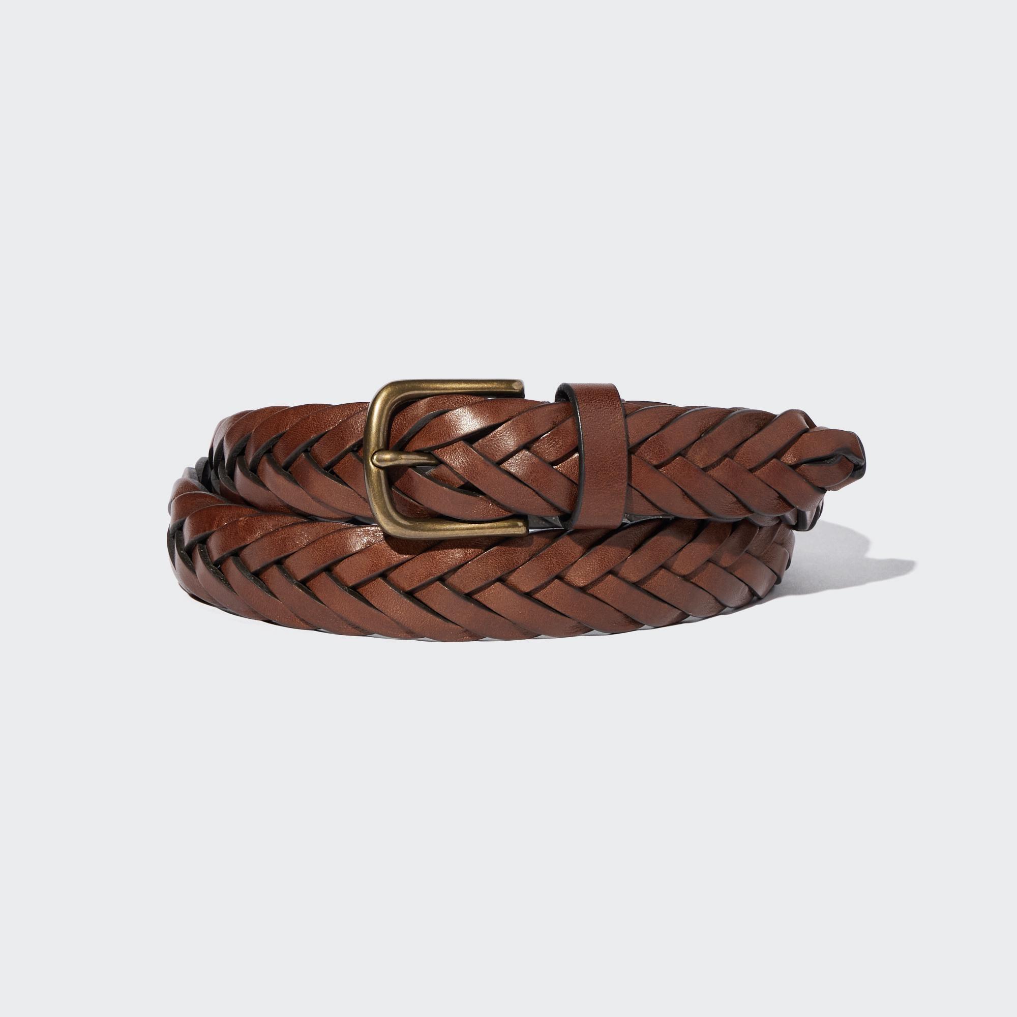 Mens Mesh Leather Wide Belt Brown XL UNIQLO US Product Image